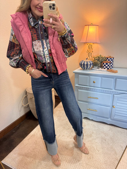 Risen Mid Rise Wide Cuff Jeans