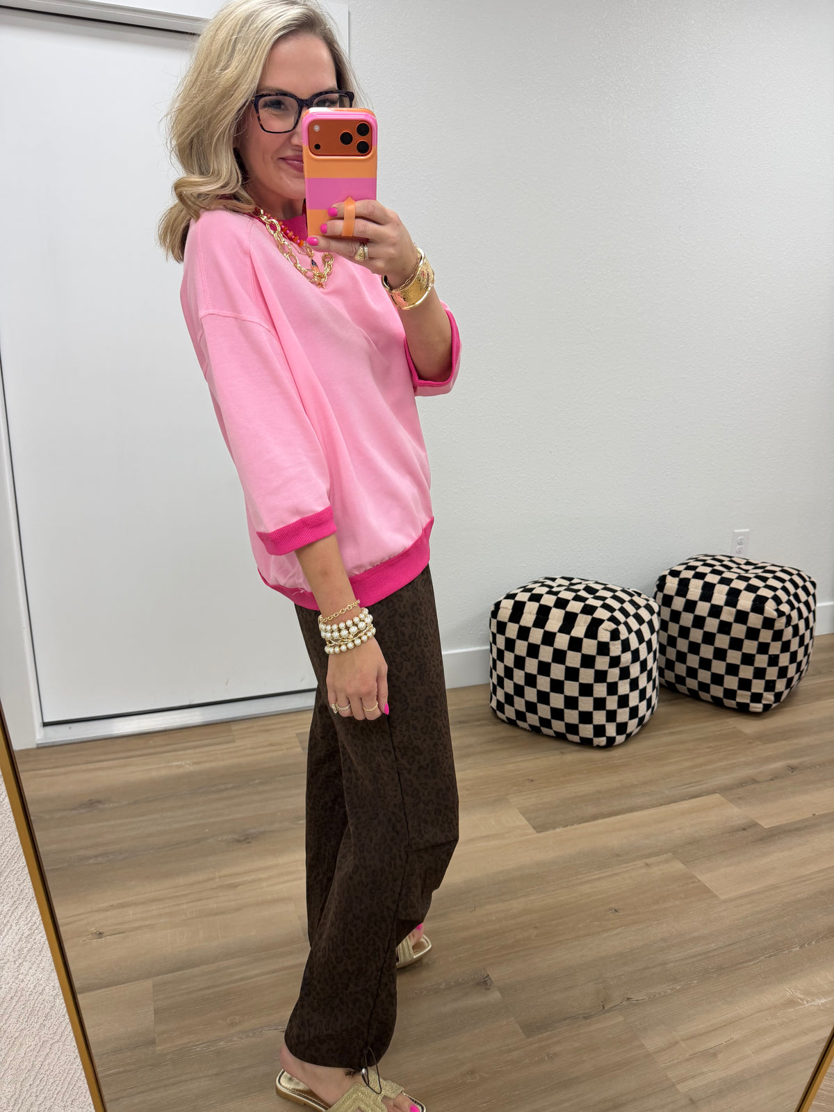 Pink Oversized Pullover Seam Detailed Top
