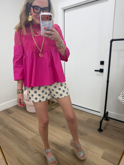 Fuchsia Crochet Accent Elegance Blouse