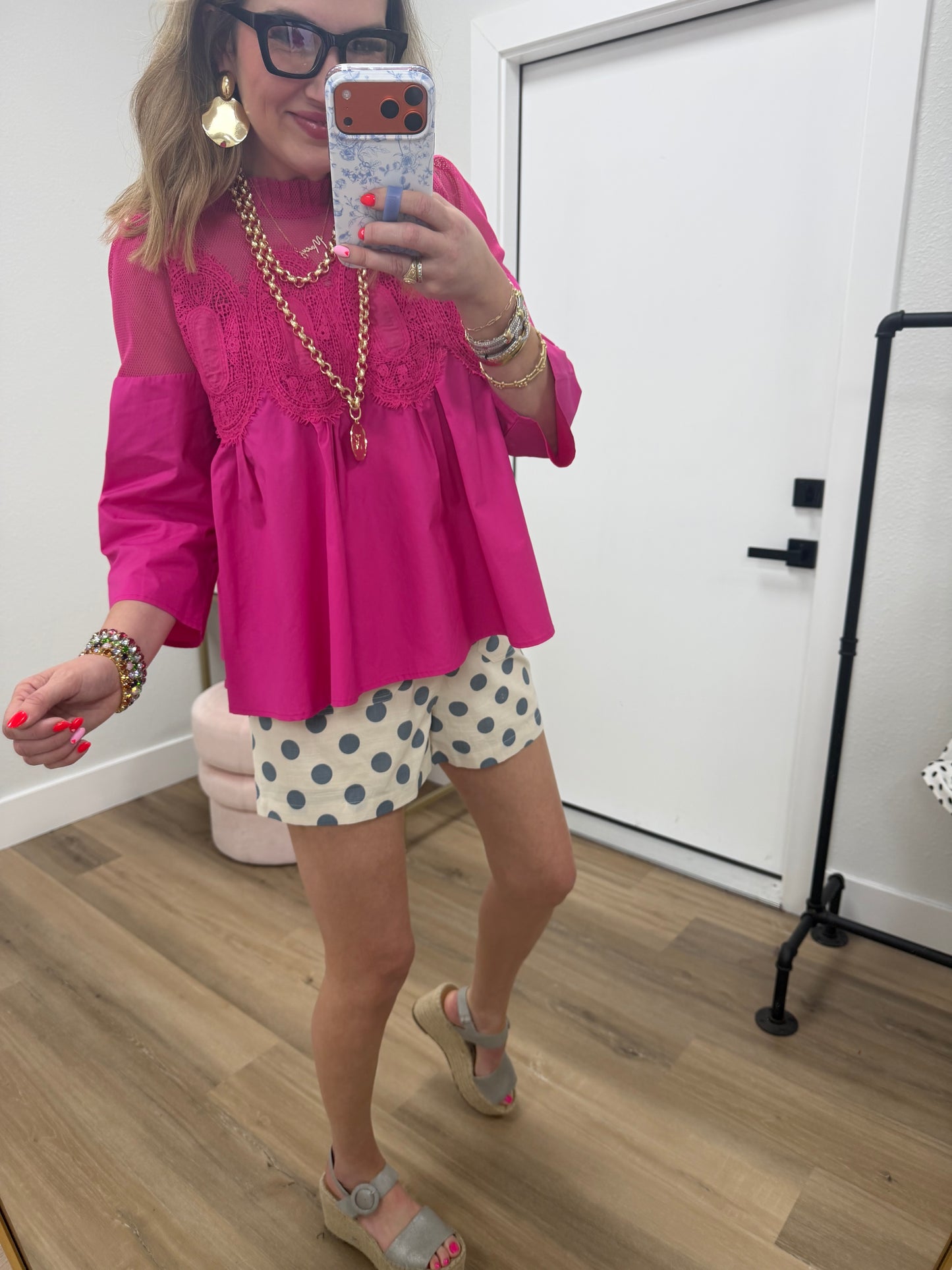 Fuchsia Crochet Accent Elegance Blouse