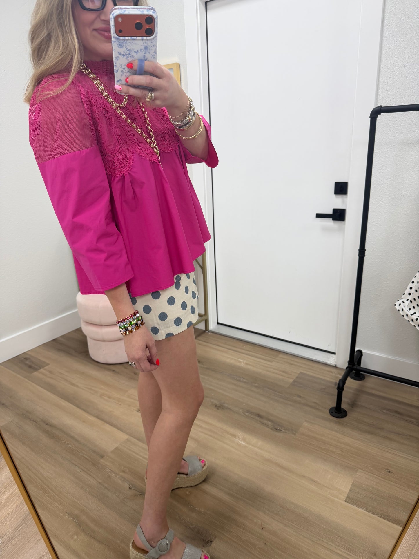 Fuchsia Crochet Accent Elegance Blouse