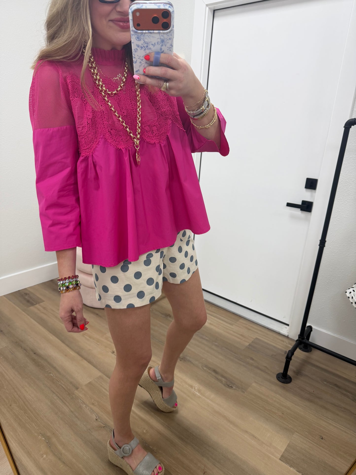 Fuchsia Crochet Accent Elegance Blouse