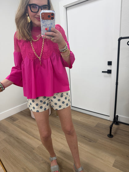 Blue Polka Dot Elastic Waist Shorts
