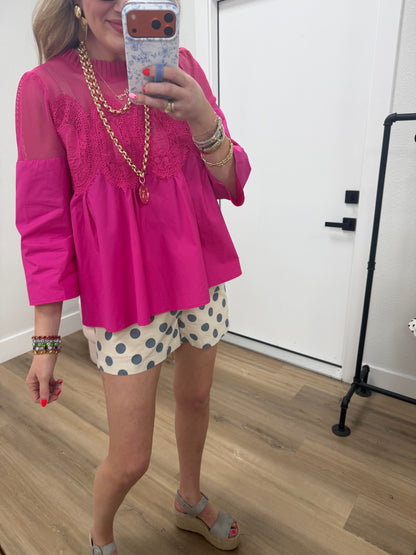 Fuchsia Crochet Accent Elegance Blouse
