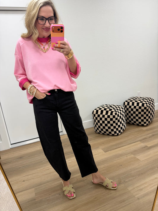 Black Barrel Leg Color Denim Pants