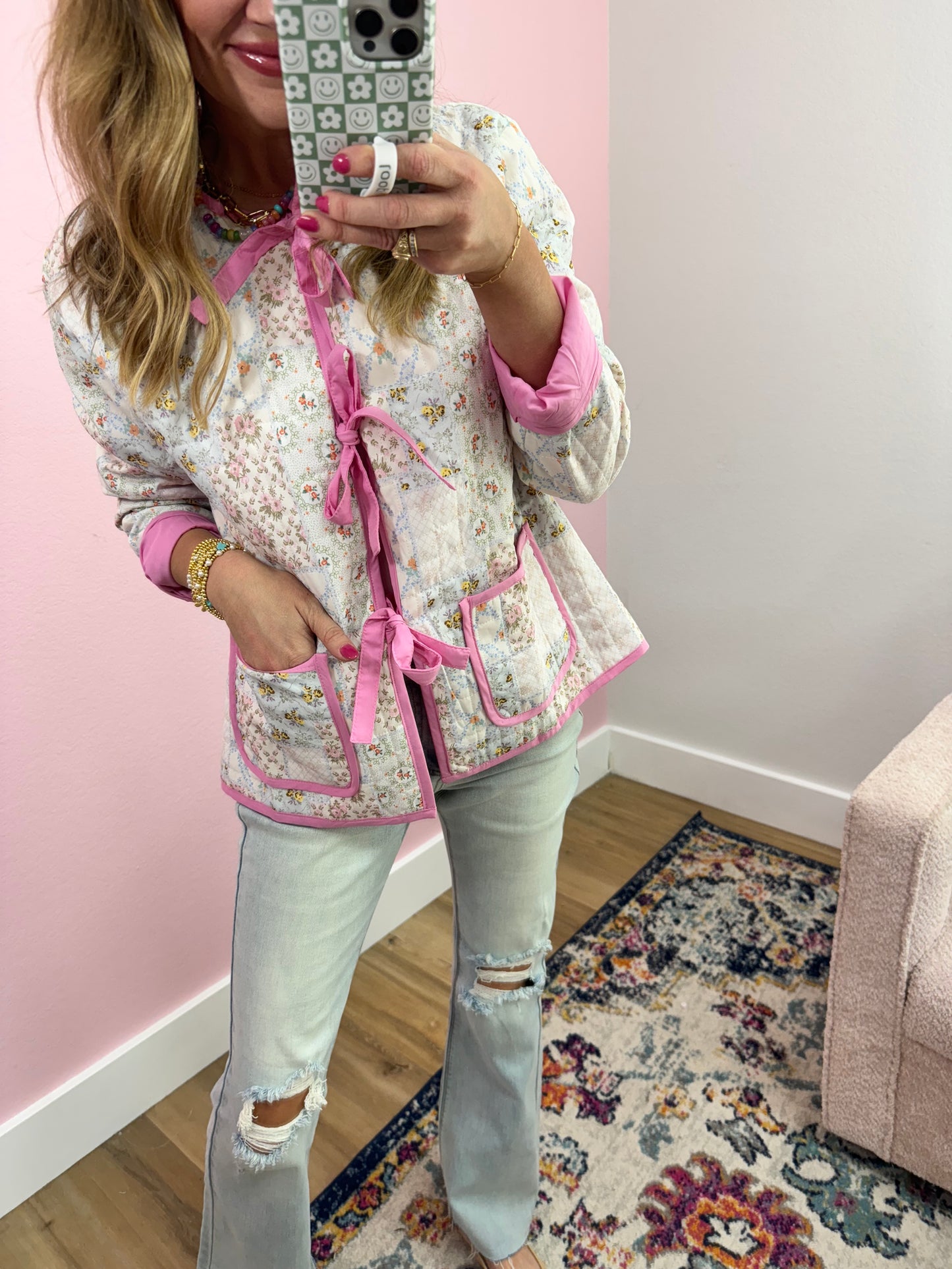 Floral Patchwork Quilted Jacket Two Piece Short Set FS