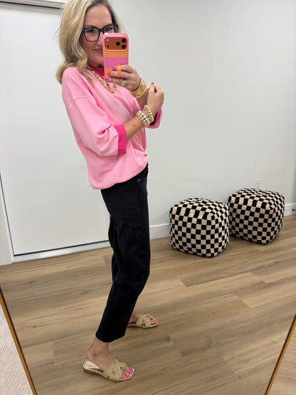 Black Barrel Leg Color Denim Pants