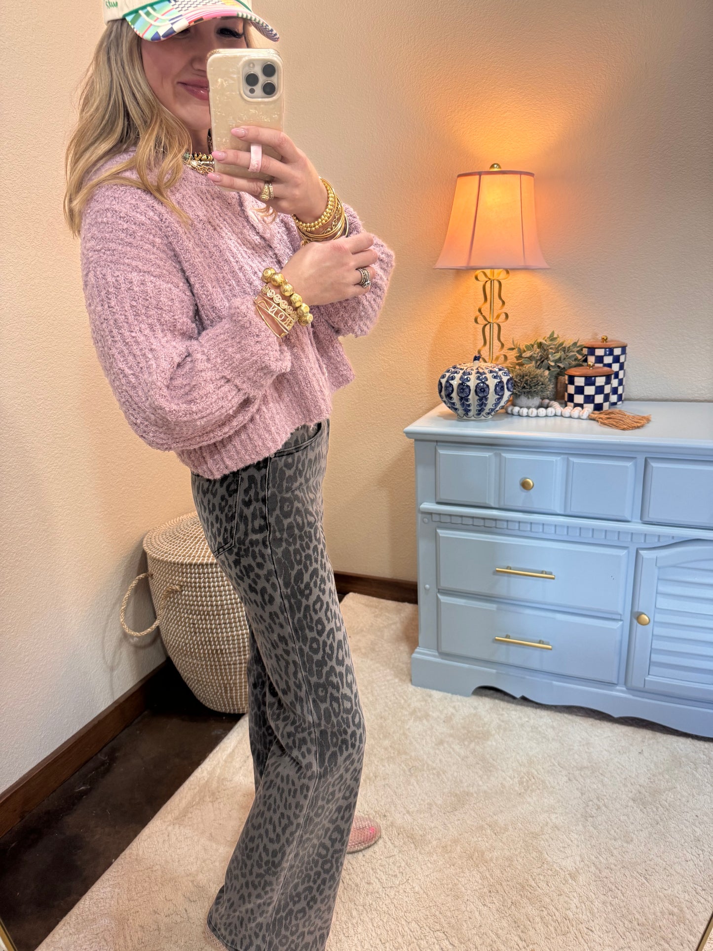 Purple Fluffy Knit Button-up Cardigan Sweater