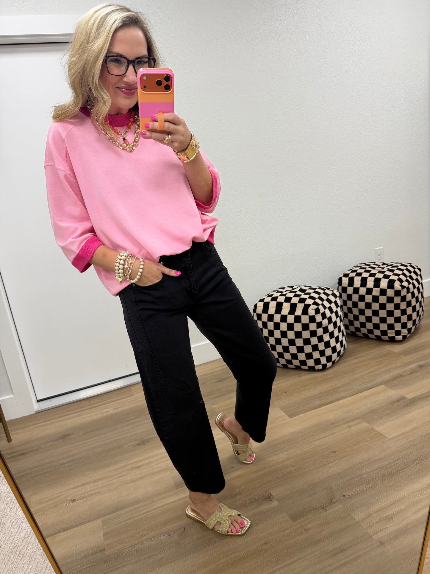Black Barrel Leg Color Denim Pants