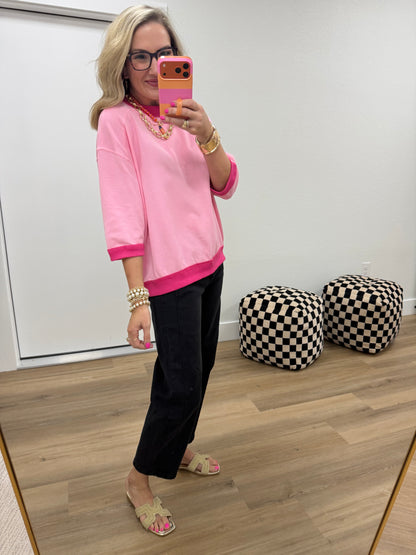 Pink Oversized Pullover Seam Detailed Top