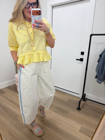 Yellow Collared Ruffle Bottom Top