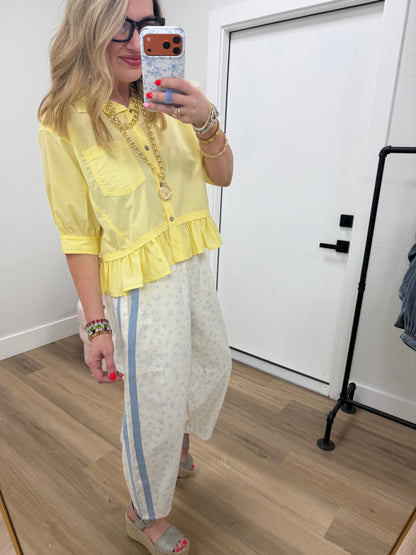 Yellow Collared Ruffle Bottom Top