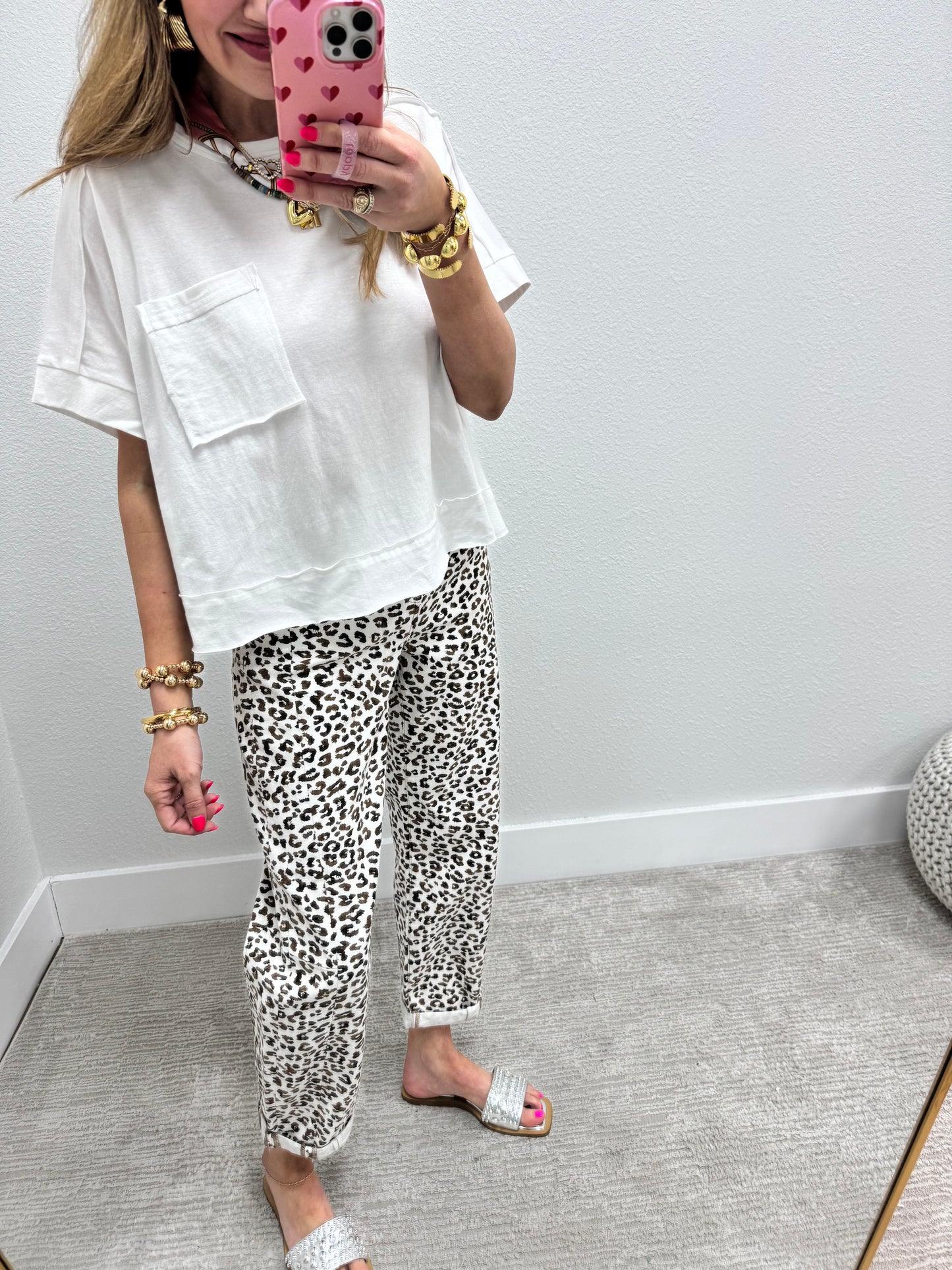 White Exposed Hem Boxy Crop Short Sleeve