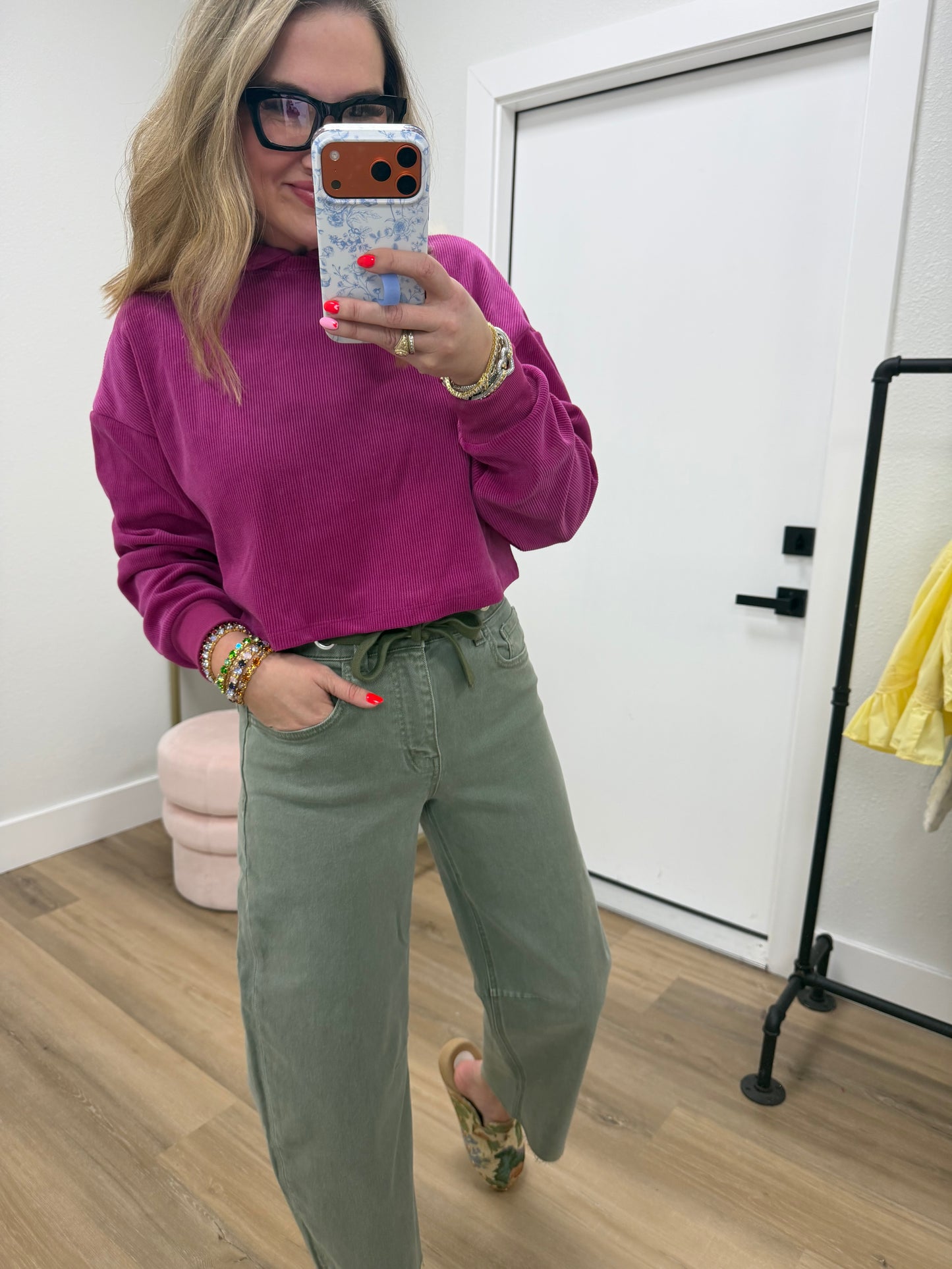 Raspberry Collared Ribbed Top