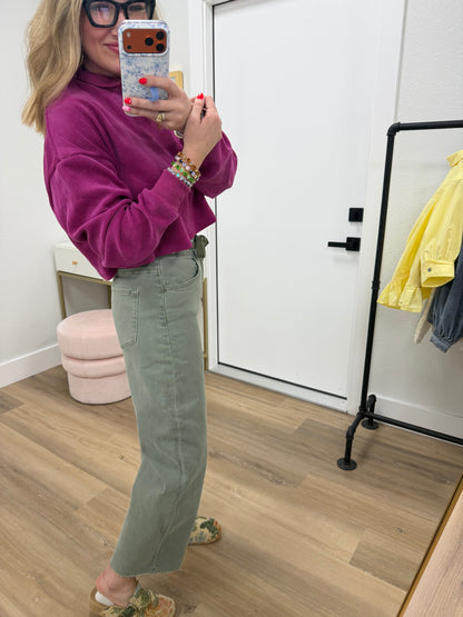 Raspberry Collared Ribbed Top