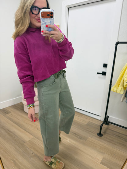 Raspberry Collared Ribbed Top