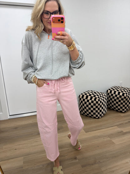 Grey Scuba V-Neck Drawstring Bubble Hem Sweatshirt