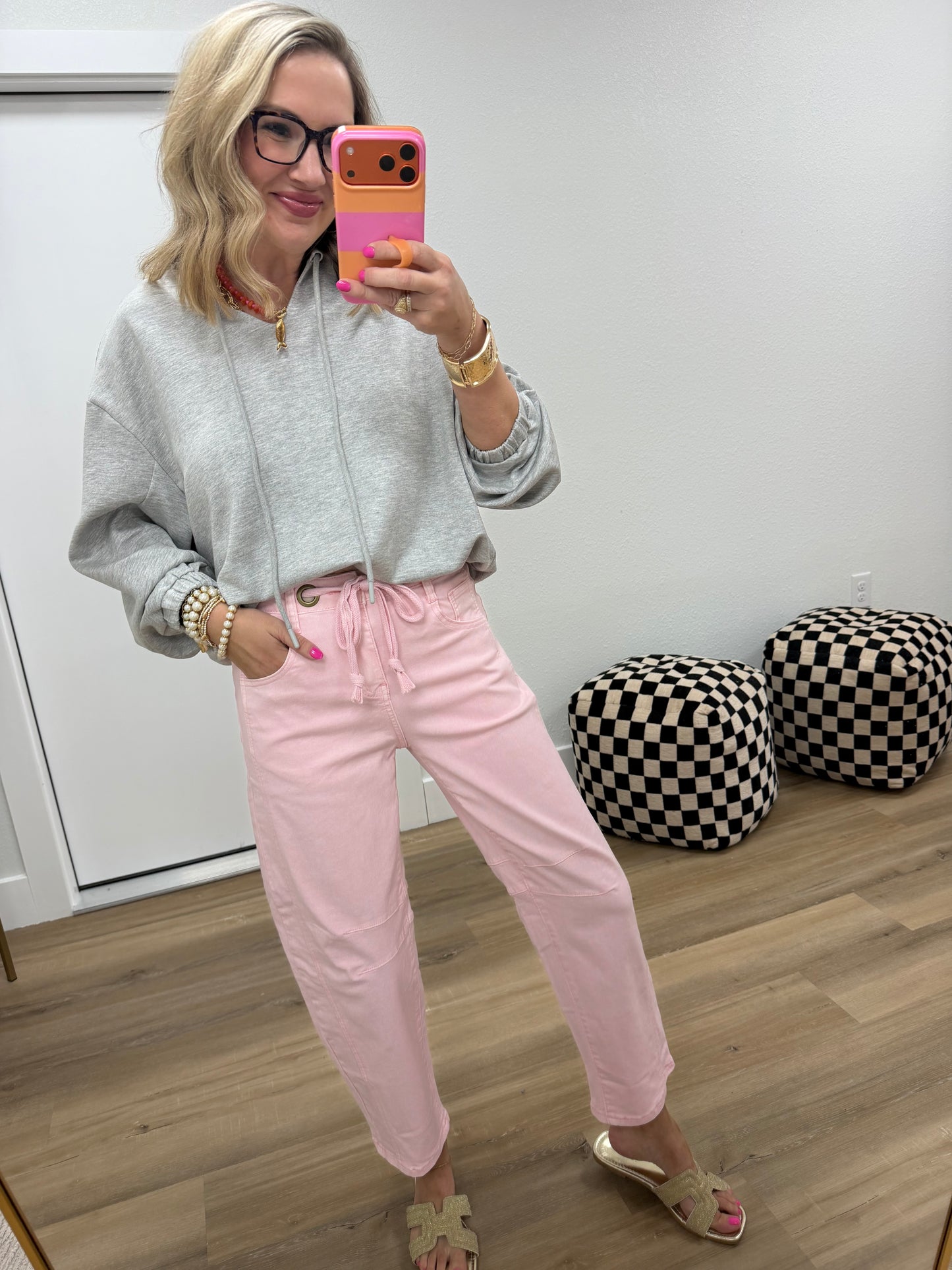 Grey Scuba V-Neck Drawstring Bubble Hem Sweatshirt