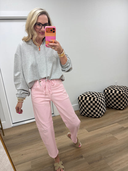 Grey Scuba V-Neck Drawstring Bubble Hem Sweatshirt
