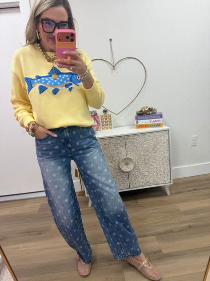 Tummy Control Polka Dot Barrel Jeans