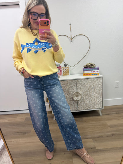 Tummy Control Polka Dot Barrel Jeans