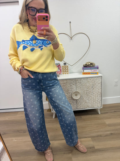 Tummy Control Polka Dot Barrel Jeans