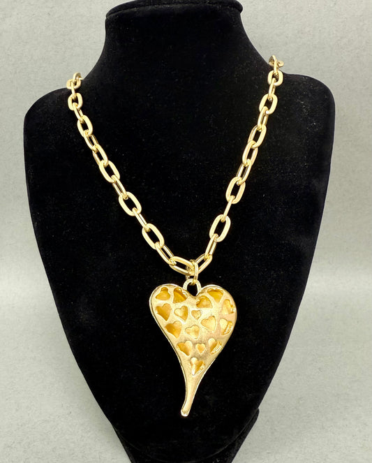 Matte Gold Open Heart Cut Out Pendant Necklace