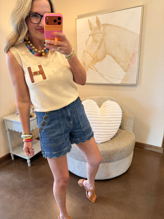 Taupe One Size H pocket Top