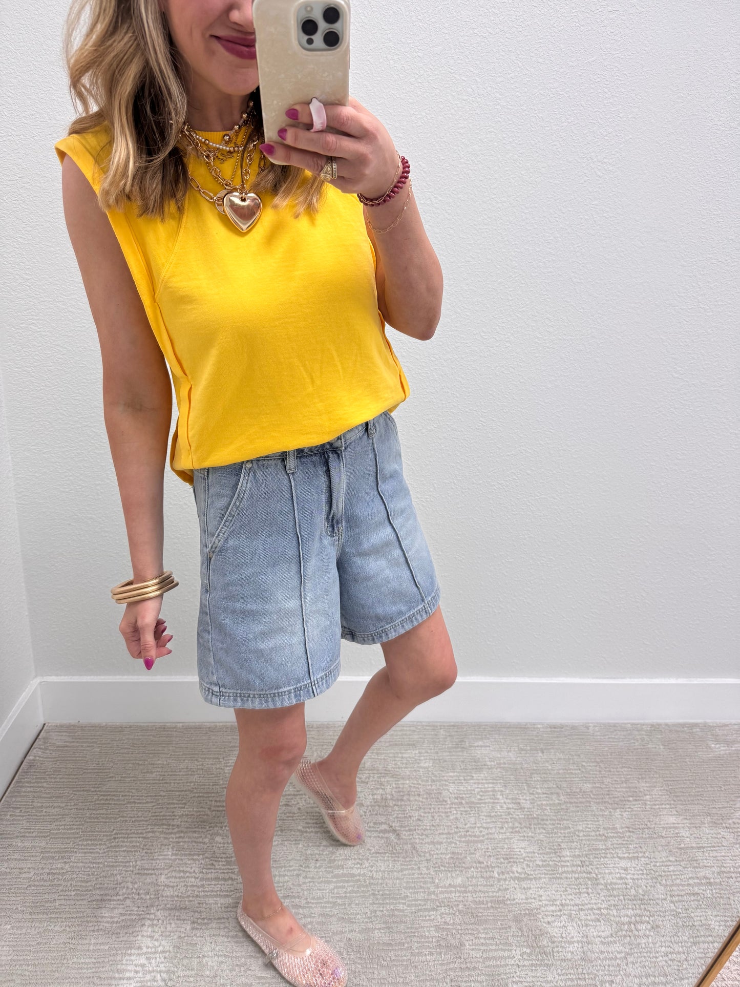 Yellow  Sleeveless Top with Side Panel