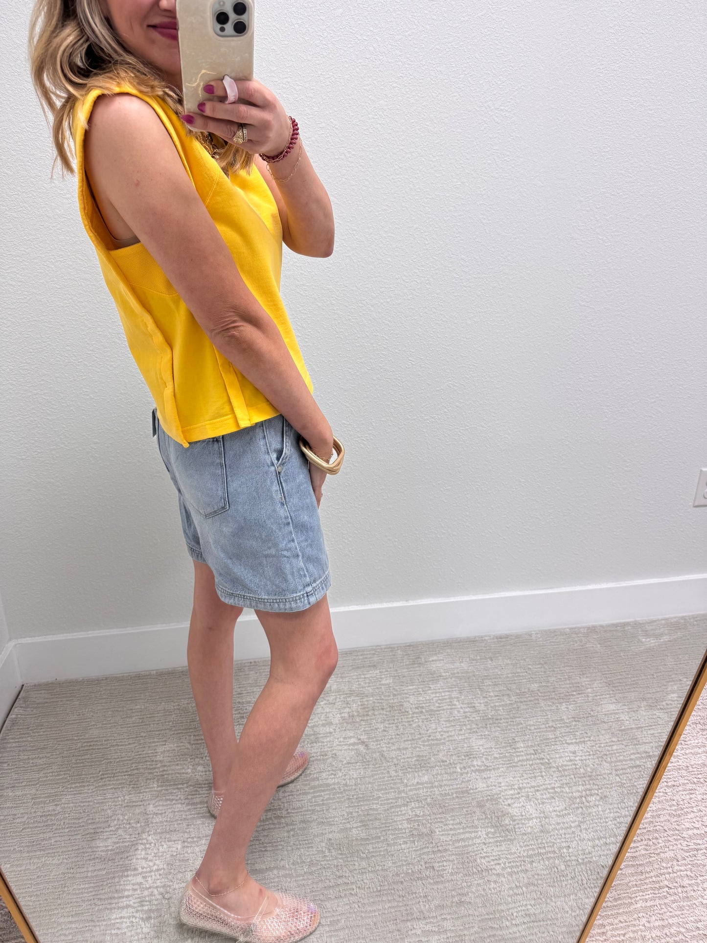 Yellow  Sleeveless Top with Side Panel