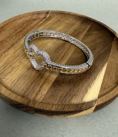 Mixed Metal Diamond Heart Hinged Cuff