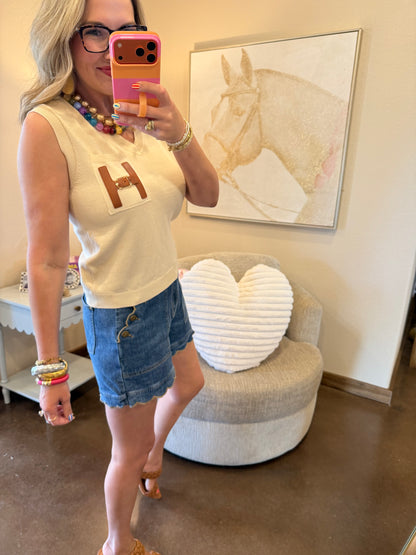 Taupe One Size H pocket Top