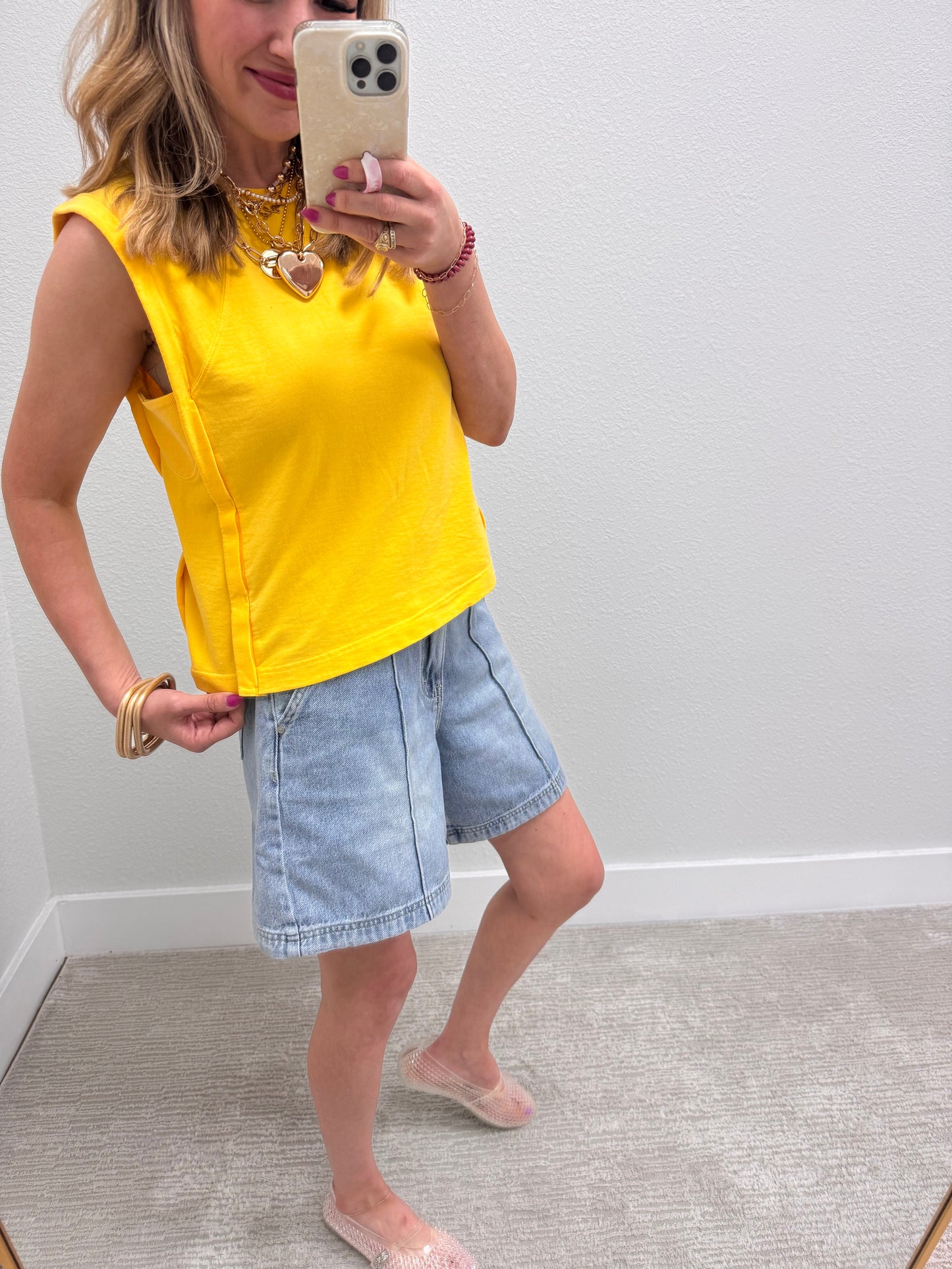 Yellow  Sleeveless Top with Side Panel