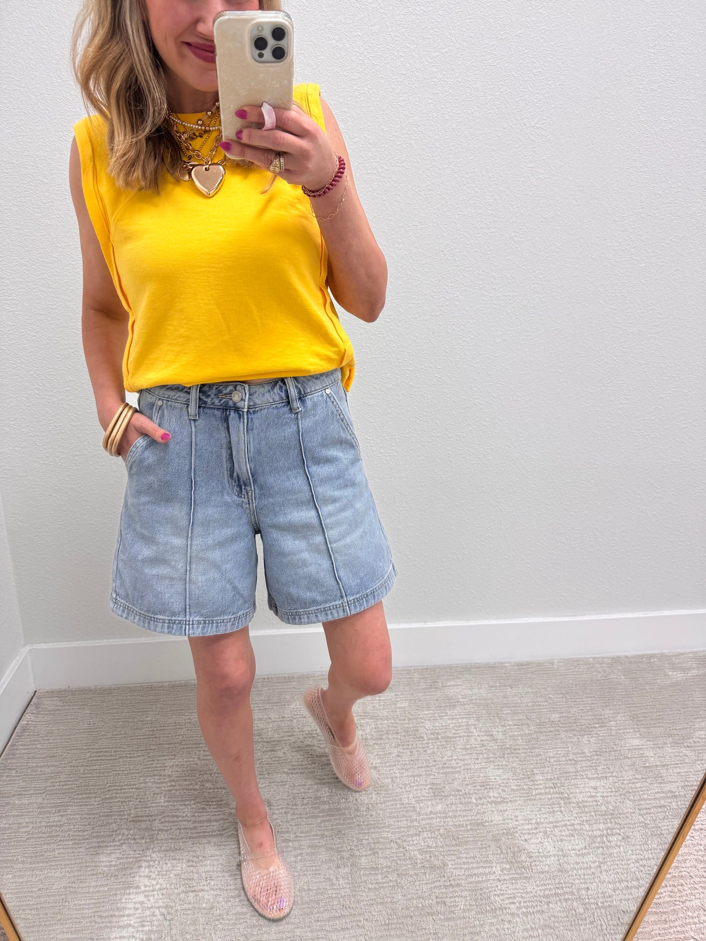 Yellow  Sleeveless Top with Side Panel