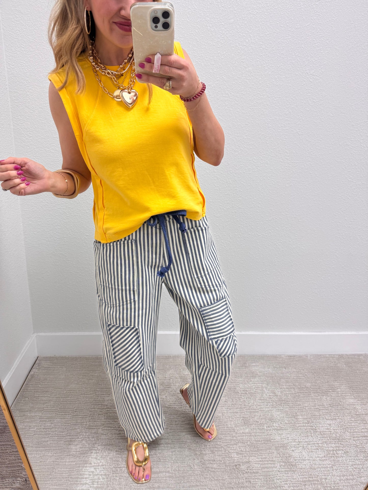 Yellow  Sleeveless Top with Side Panel
