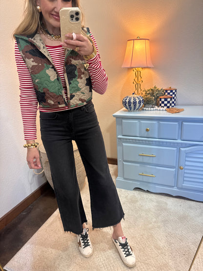 Washed Black Crop Wide Leg Jeans