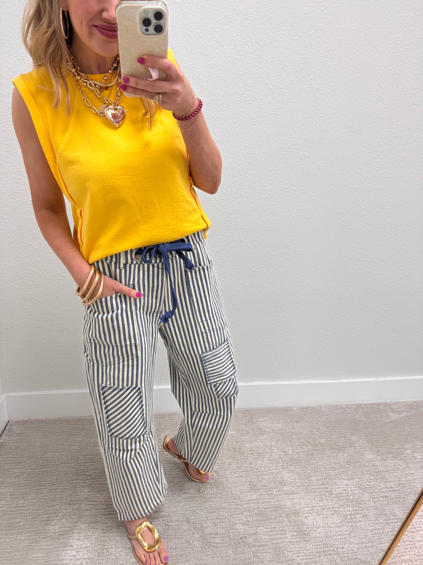 Yellow  Sleeveless Top with Side Panel