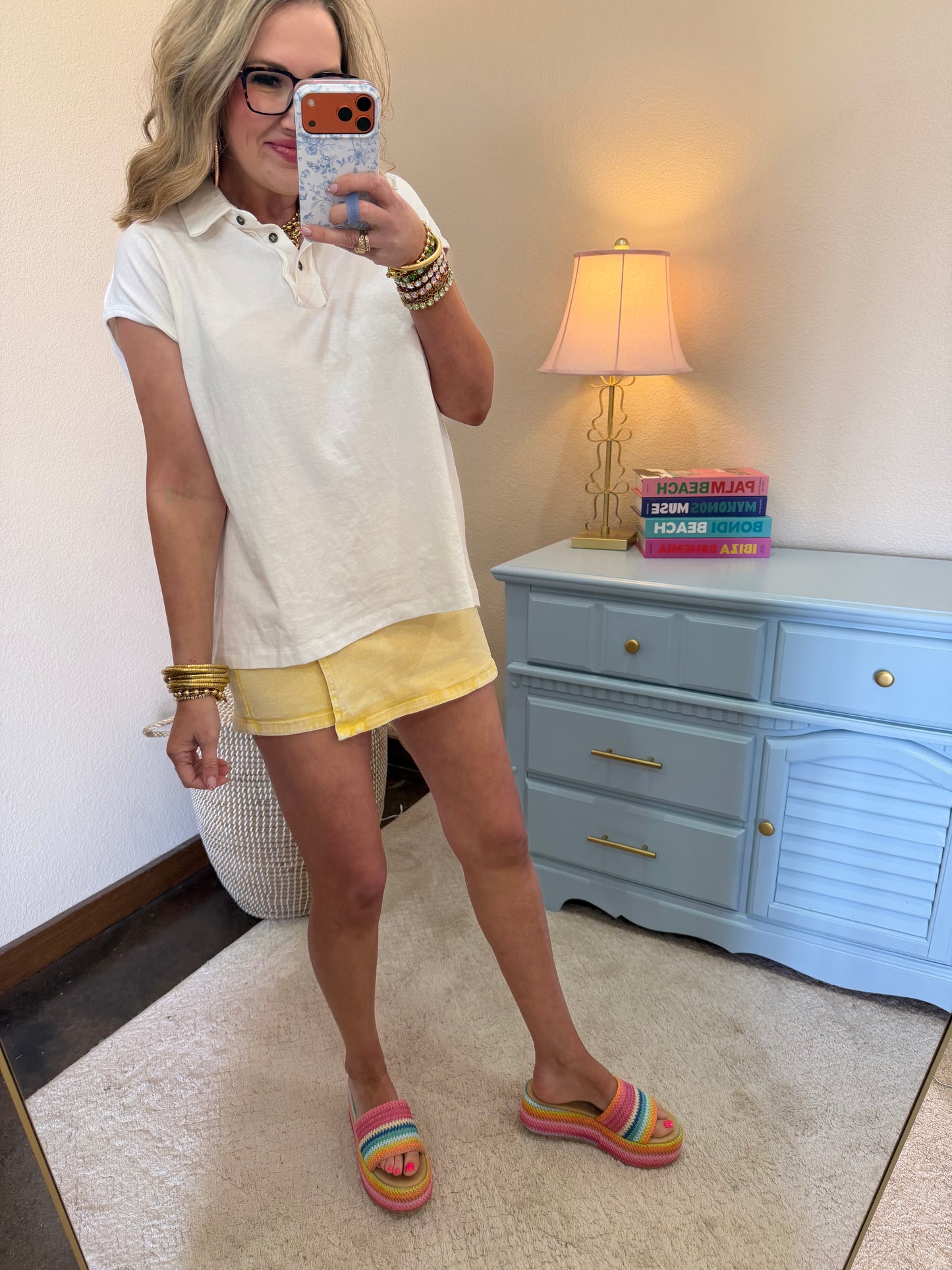 Off White Pigment Dye Sleeveless Polo Oversized Top