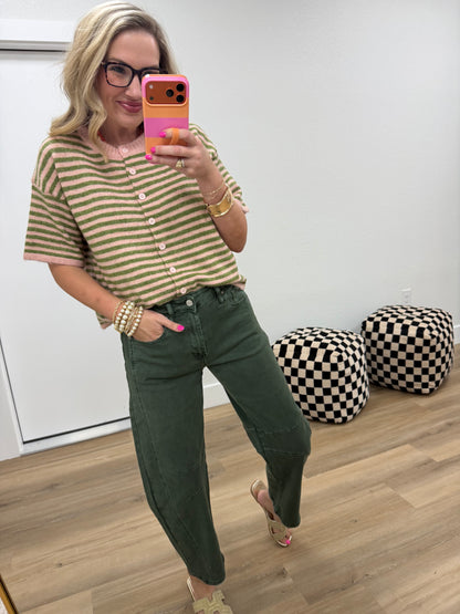 Pink & Green Short Sleeve Sweater Cardigan