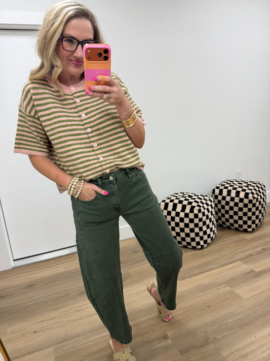 Pink & Green Short Sleeve Sweater Cardigan