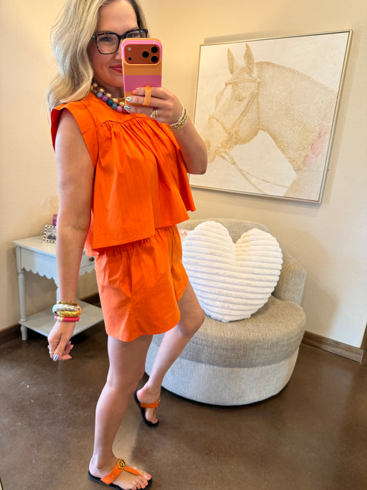 Orange Pinstripe Woven Short Set