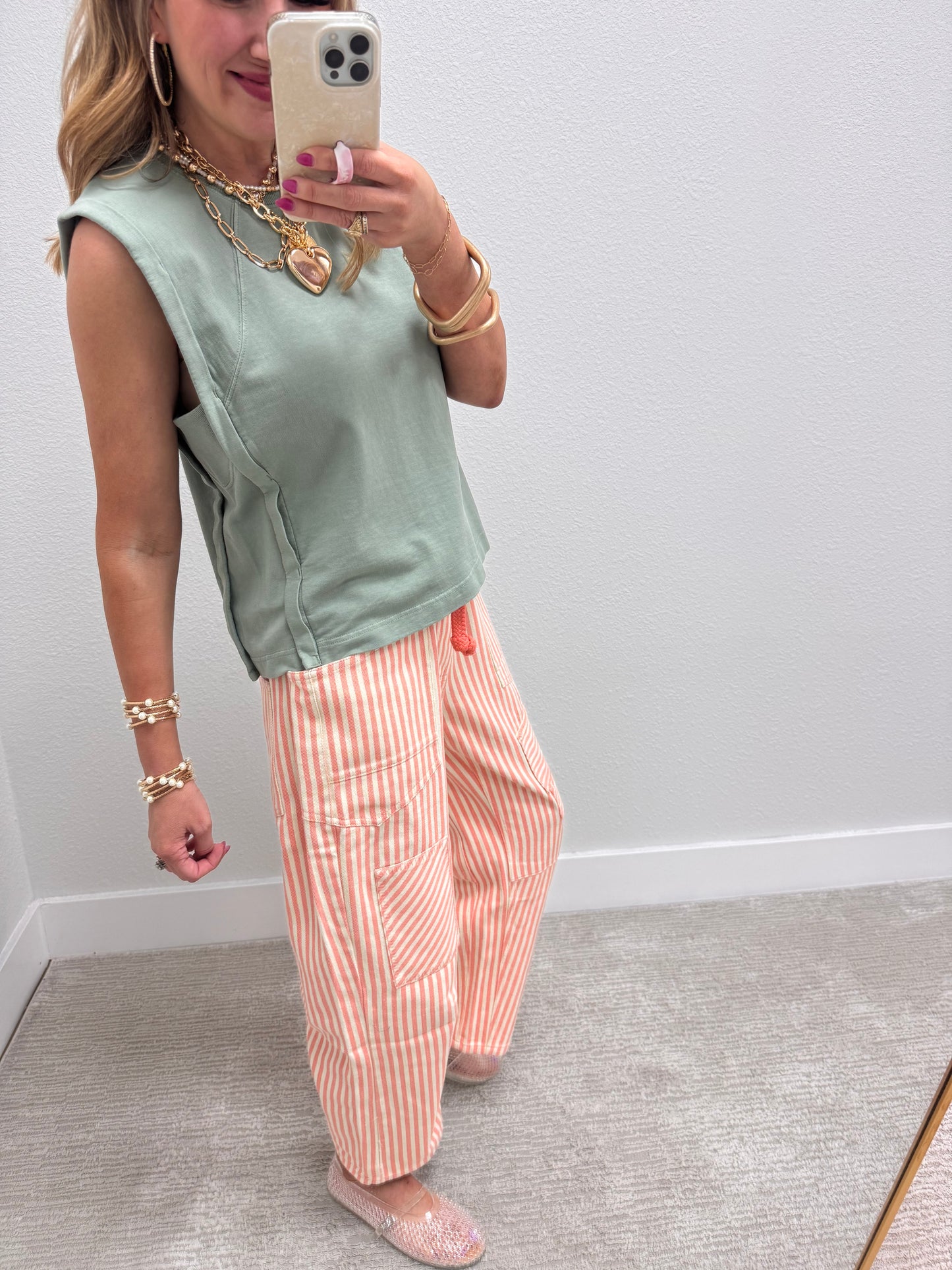 Sage Sleeveless Top with Side Panel