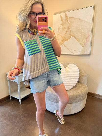 Blue Green Stripe Top