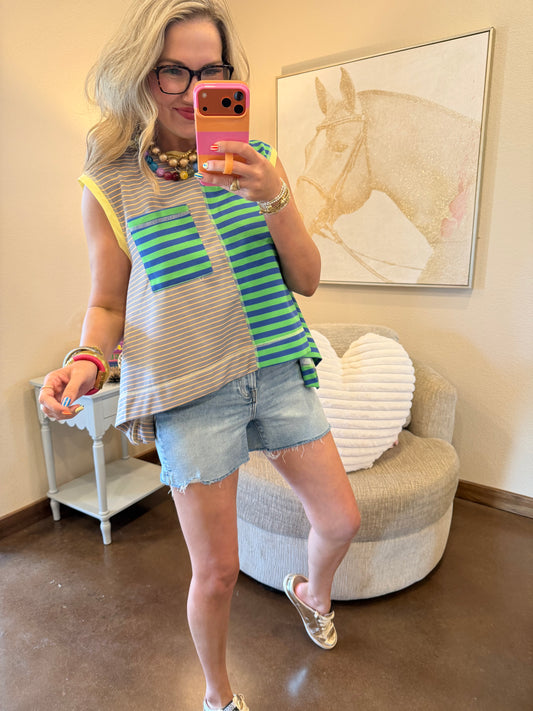 Blue Green Stripe Top