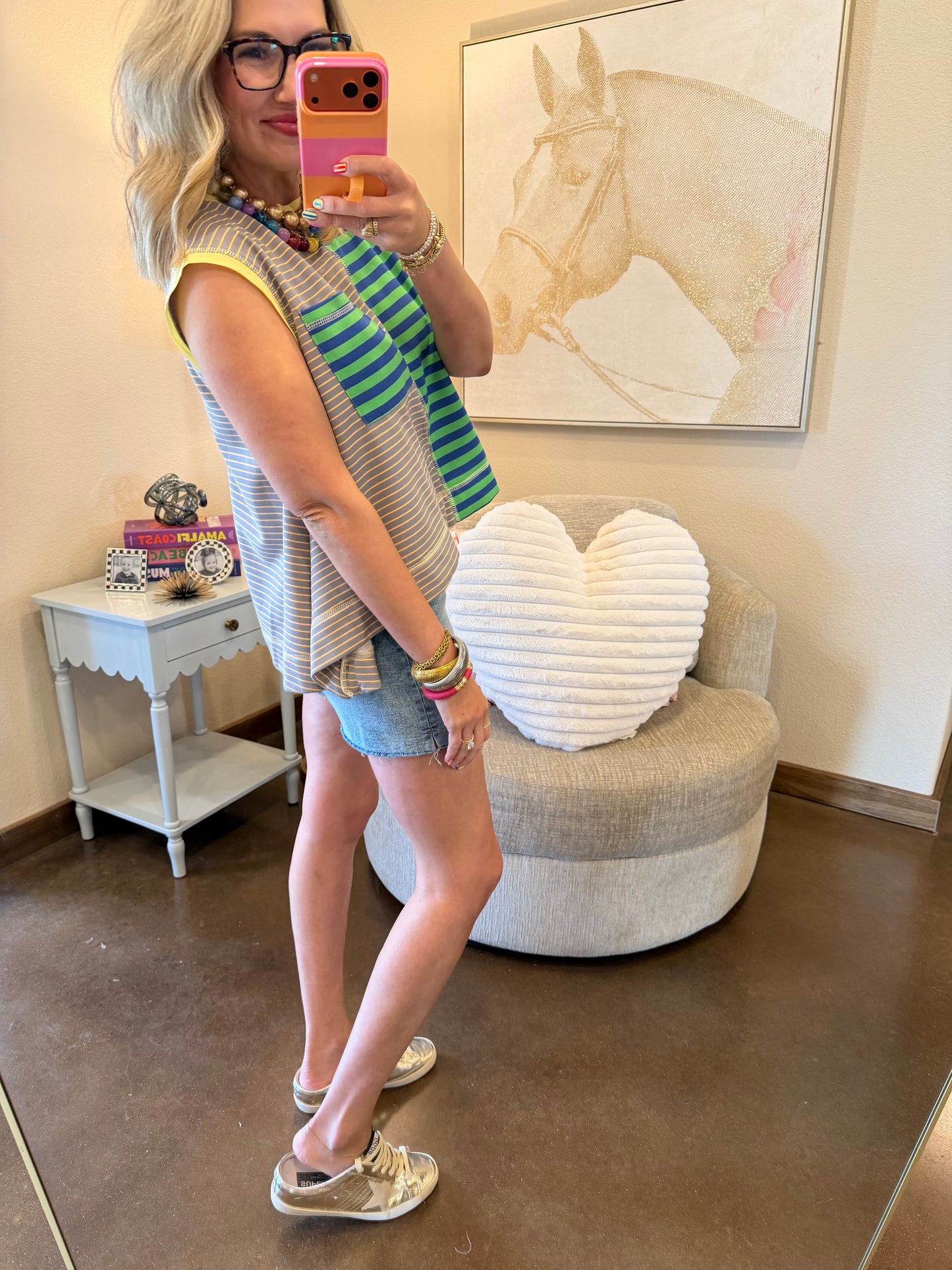 Blue Green Stripe Top