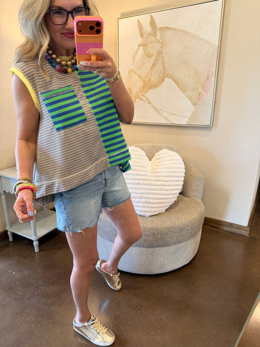 Blue Green Stripe Top