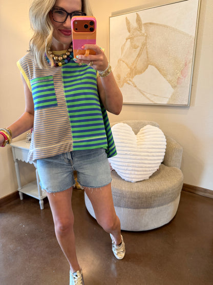 Blue Green Stripe Top