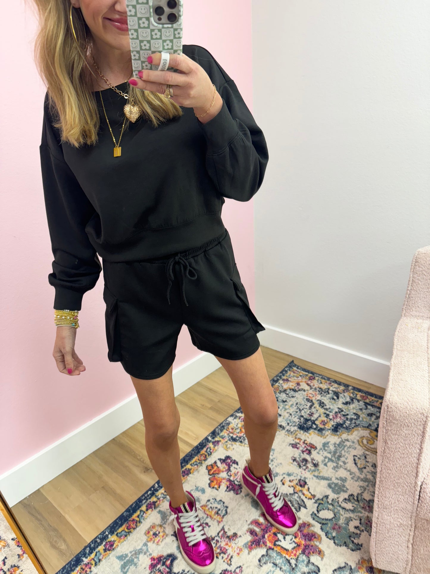 Black Scuba Two Piece Cargo Short Set