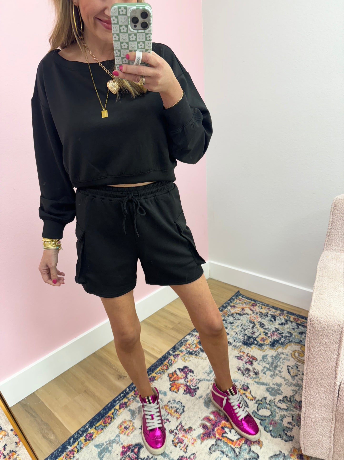 Black Scuba Two Piece Cargo Short Set