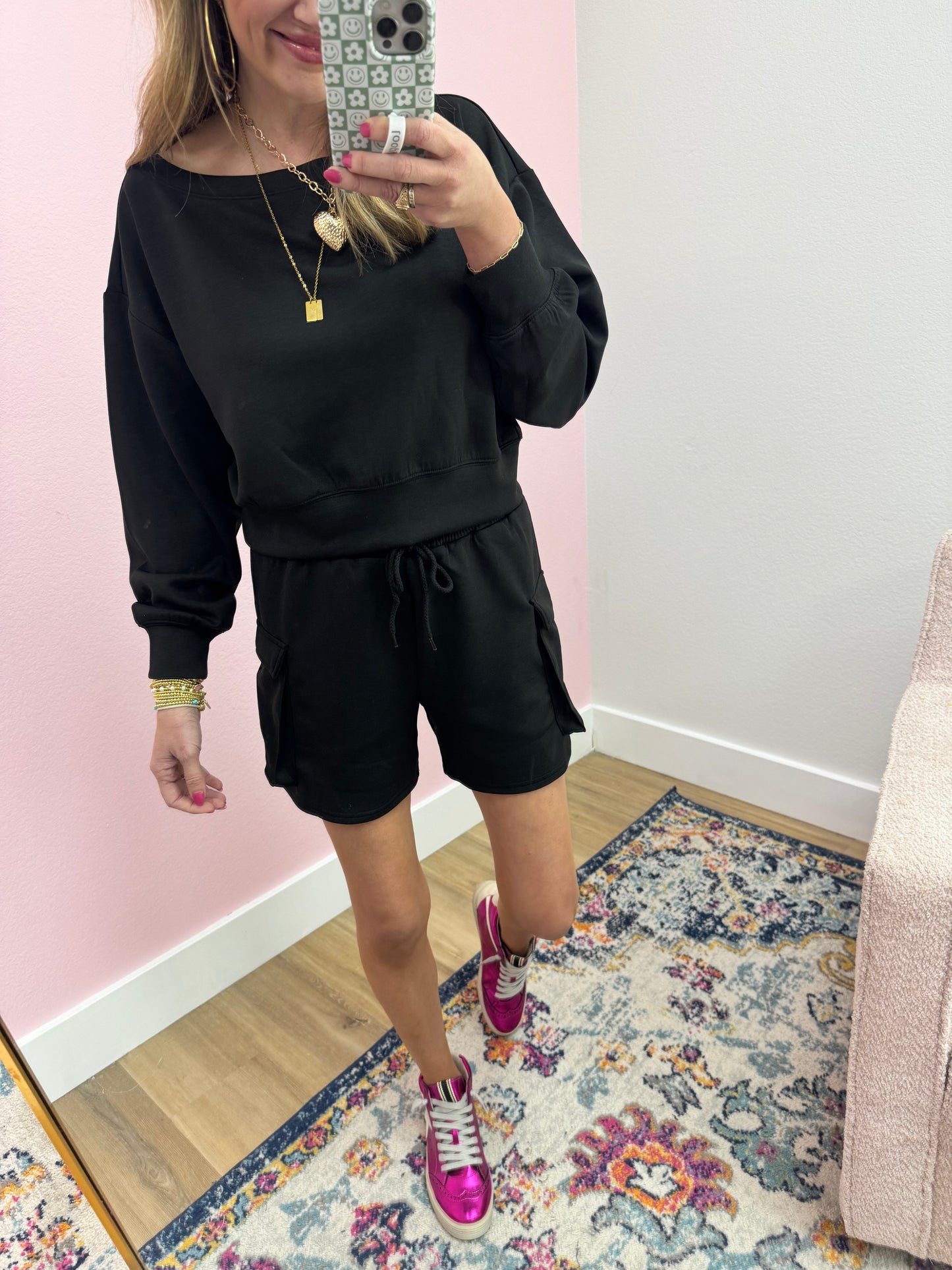 Black Scuba Two Piece Cargo Short Set